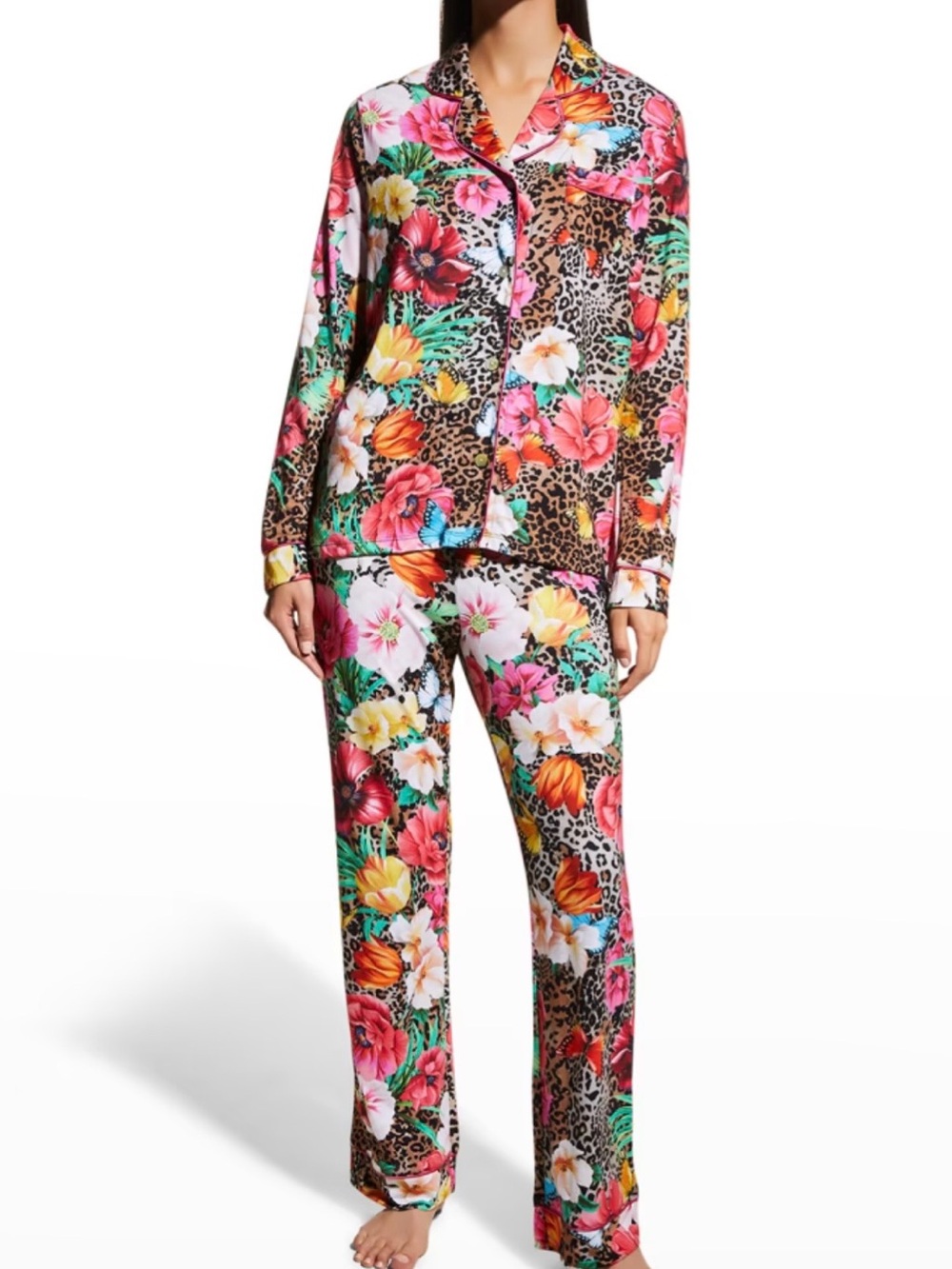 Johnny Was Sandra Long Pajamas Floral Cheetah Print